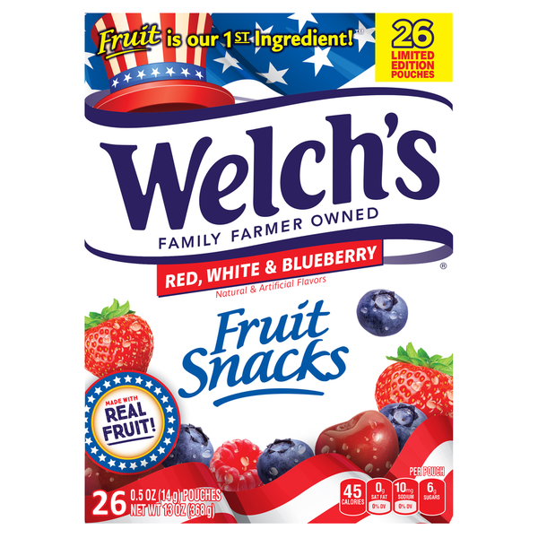 Fruit & Vegetable Snacks Welch's Fruit Snacks, Red, White & Blueberry hero