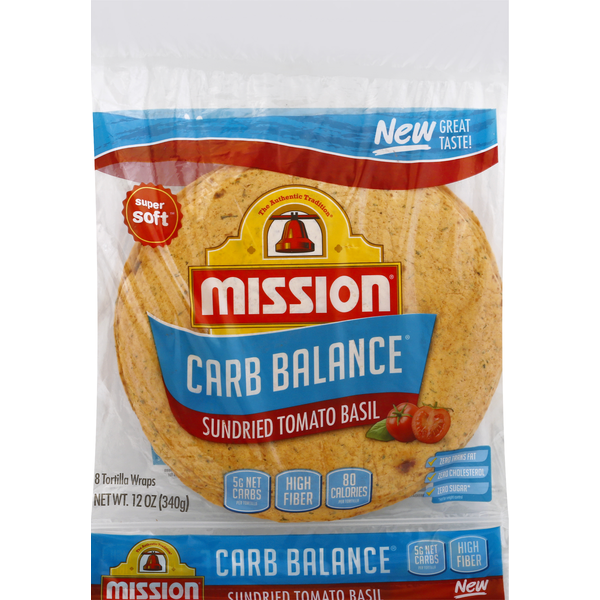 Packaged Bread Mission Carb Balance Sundried Tomato Basil Tortilla Wraps hero