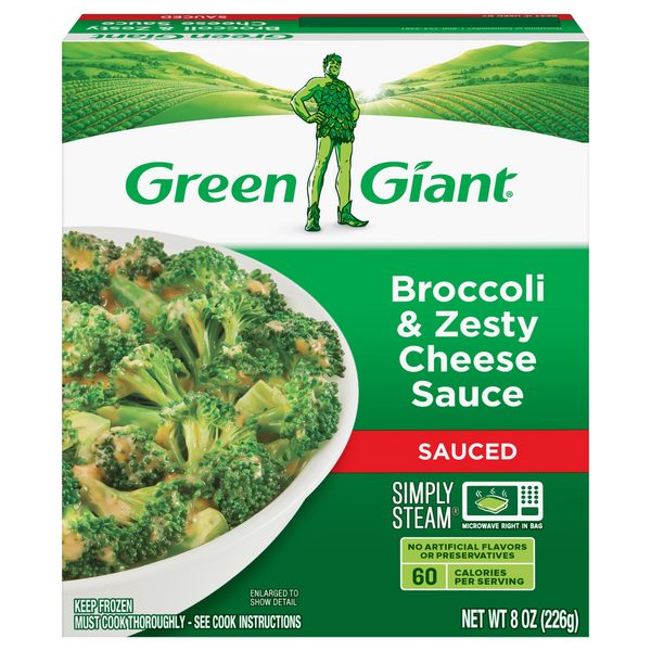 Frozen Produce Green Giant Broccoli, Zesty Cheese Sauce, Sauced hero