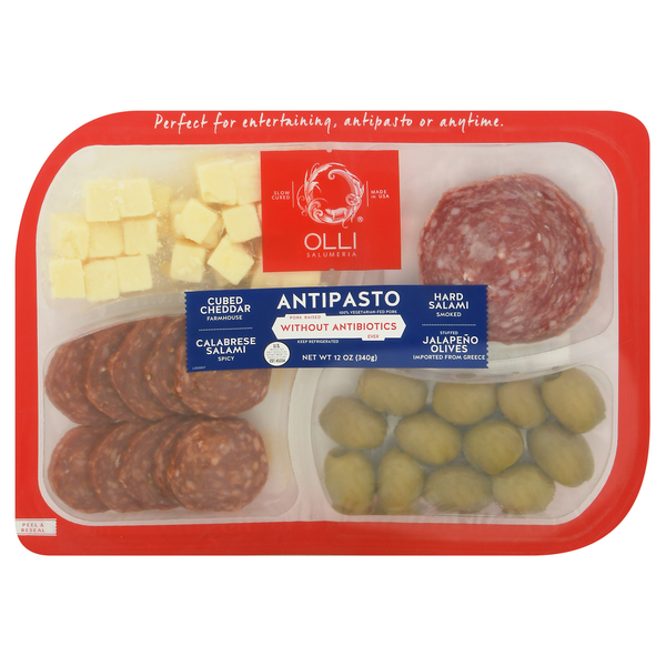 Prepared Soups & Salads Olli Salumeria Antipasto, Cubed Cheddar, Hard Salami, Calabrese Salami, Jalapeno Olives hero