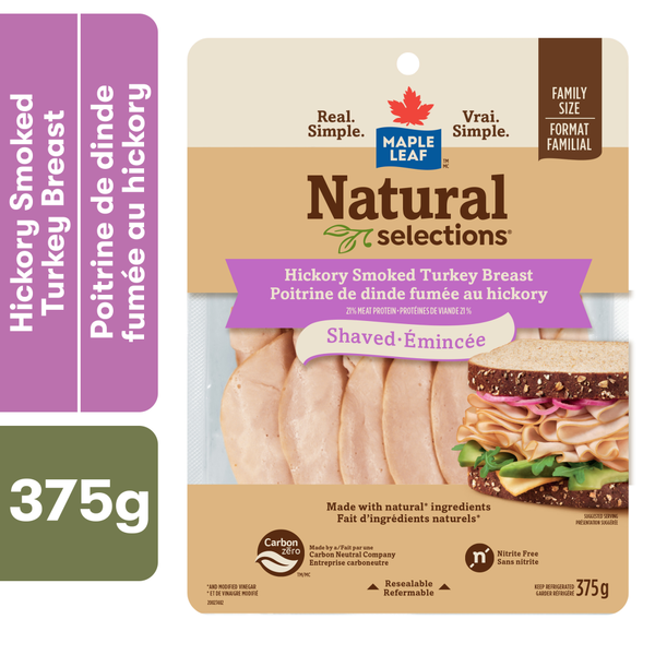 Packaged Poultry Maple Leaf Natural Selections Shaved Deli Turkey Breast, Hickory Smoked, Family Size hero