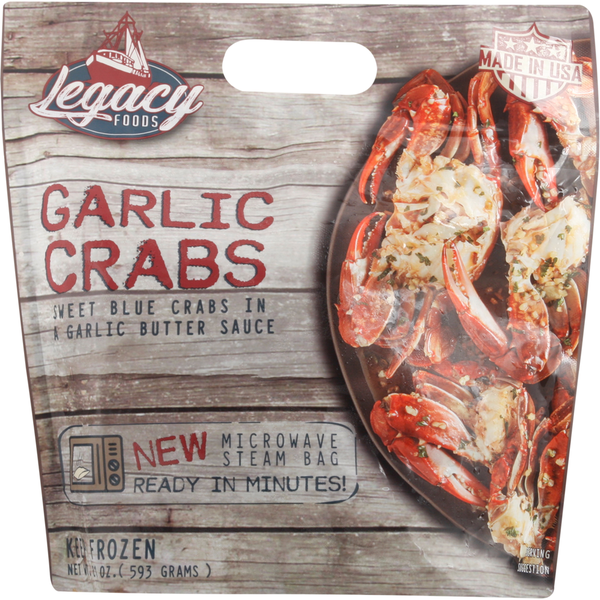 Frozen Prepared Seafood Legacy Foods Crabs, Garlic hero