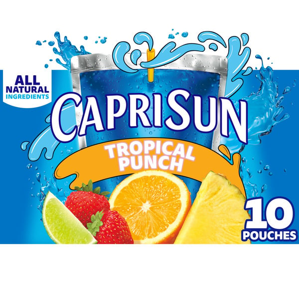 Juice Boxes Capri Sun Tropical Punch Naturally Flavored Kids Juice Blend Drink Pouches hero