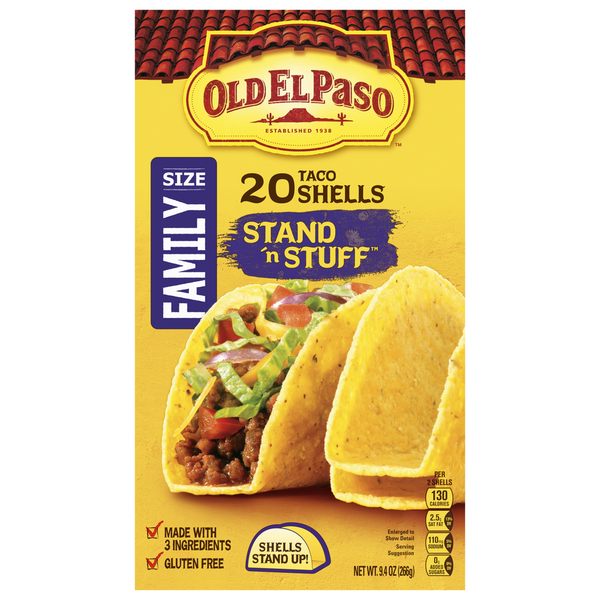 Latino Foods Old El Paso Taco Shells, Stand 'n Stuff, Family Size hero