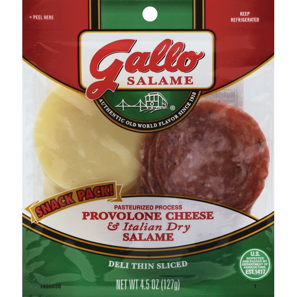 Lunch Meat Gallo Salame Provolone Cheese & Italian Dry Salame, Deli Thin Sliced, Snack Pack! hero