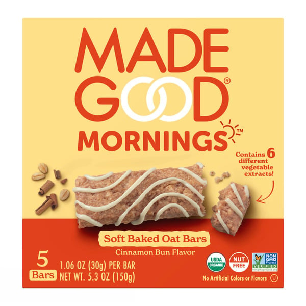 Cereal & Granola Bars MadeGood Mornings Cinnamon Bun Soft Baked Oat Bars hero