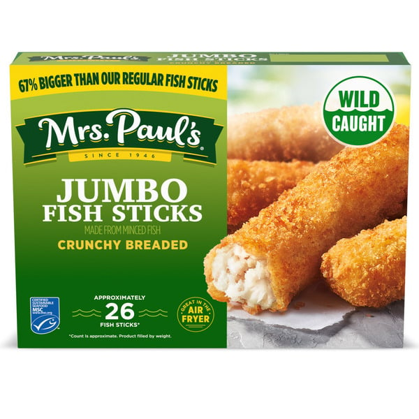 Frozen Meat & Seafood Mrs. Paul's Crunchy Breaded Jumbo Fish Sticks, Frozen hero