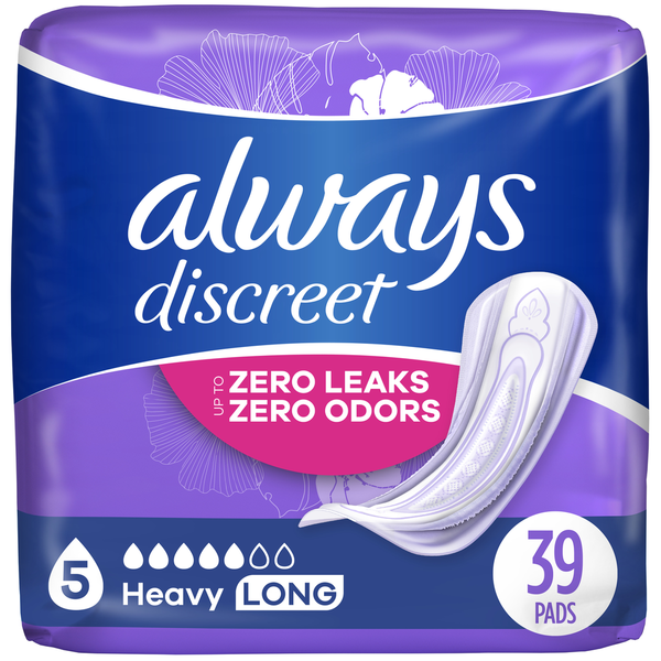 Feminine Care Always Discreet Pads, Heavy Absorbency, Long Length hero