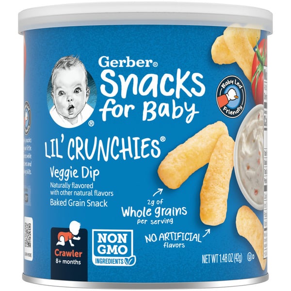 Baby Food & Formula Gerber Lil Crunchies Veggie Dip Puffs Canister hero