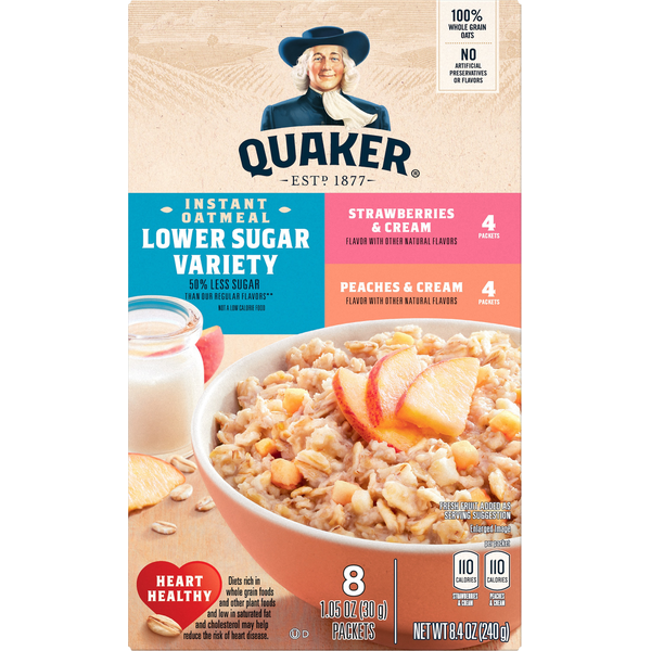 Hot Cereal & Pancake Mixes Quaker Instant Oatmeal, Lower Sugar Variety hero