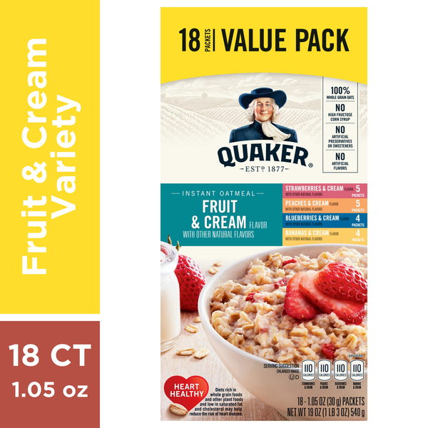 Hot Cereal & Pancake Mixes Quaker Instant Oatmeal, Fruit and Cream - Pack hero