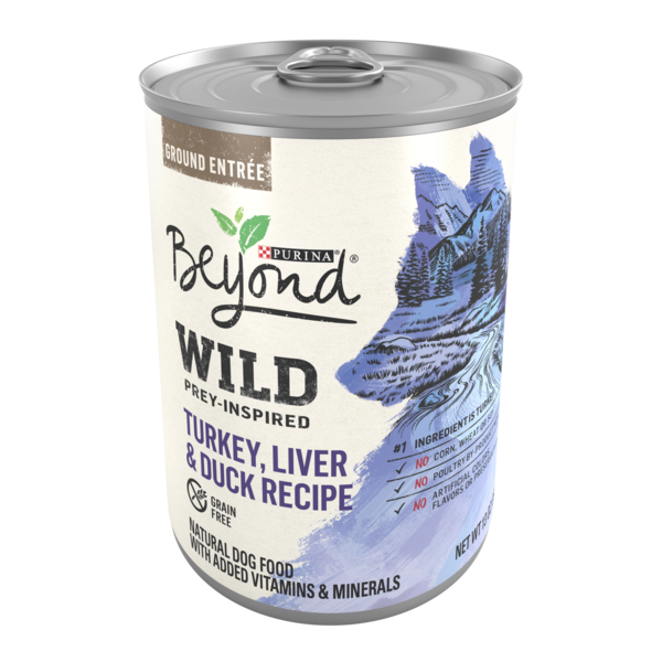 Water, Seltzer, Sparkling Water Purina Beyond High Protein, Grain Free, Natural Pate Wet Dog Food, WILD Turkey, Liver & Duck Recipe hero