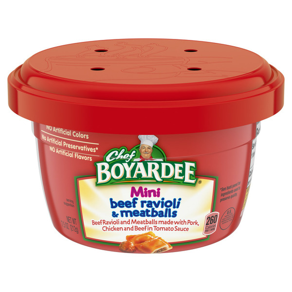 Canned Meals & Beans Chef Boyardee Mini Beef Ravioli & Meatballs, Microwavable Bowl hero