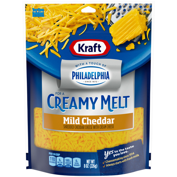 Other Creams & Cheeses Kraft Mild Cheddar Shredded Cheese with a Touch of Philadelphia for a Creamy Melt hero