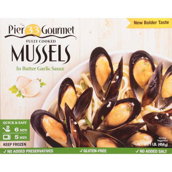 Frozen Meat & Seafood Pier 33 Gourmet Mussels in Butter Garlic Sauce hero