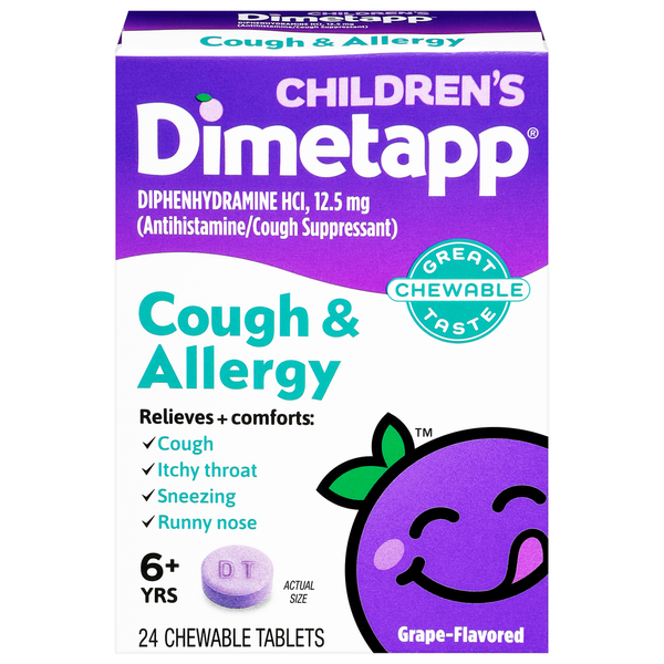 Dimetapp Cold & Allergy, Grape Flavor, 6+ Yrs, Children's, Chewable Tablets hero