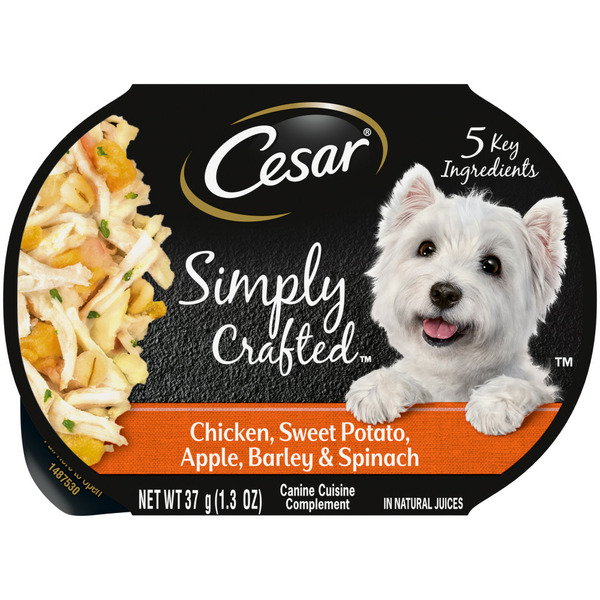 Prepared Soups & Salads Cesar Simply Crafted Soft Wet Dog Food Topper Chicken Sweet Potato Apple & Spinach hero