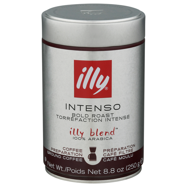 Coffee Grounds and Whole Beans illy Coffee, Ground, Bold Roast, Intenso hero