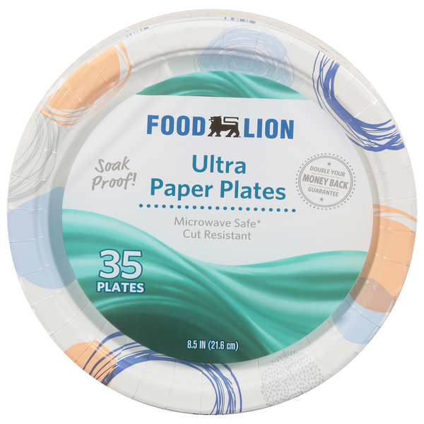 Plates, Bowls, Cups & Flatware Food Lion Paper Plates, Ultra, 8.62 Inch hero