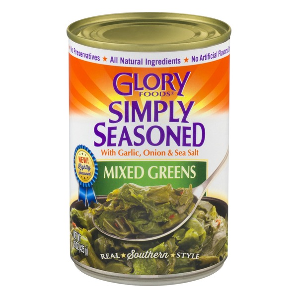 Canned & Jarred Vegetables Glory Foods Simply Seasoned Mixed Greens hero