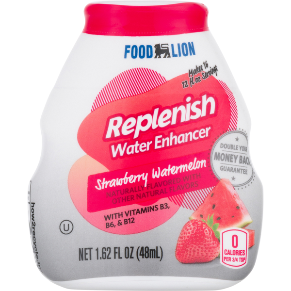 Juice & Nectars Food Lion Water Enhancer, Strawberry Watermelon, Replenish hero