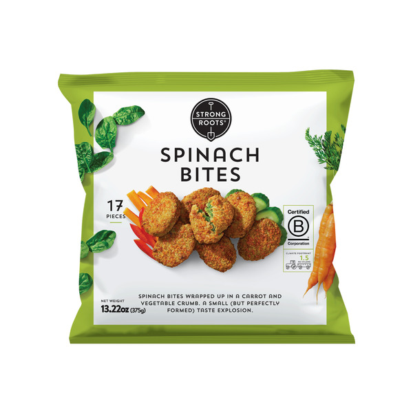 Frozen Appetizers & Sides Strong Roots Spinach Bites, Frozen Vegan Veggie Bites hero