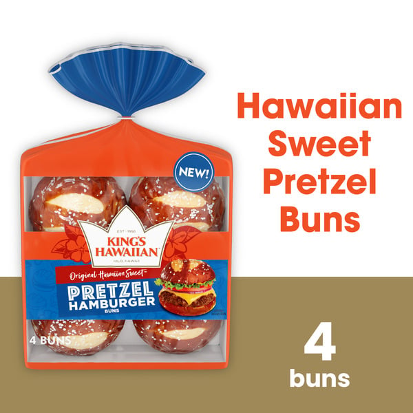 Buns & Rolls King's Hawaiian Original Hawaiian Sweet Pretzel Hamburger Buns 4PK hero