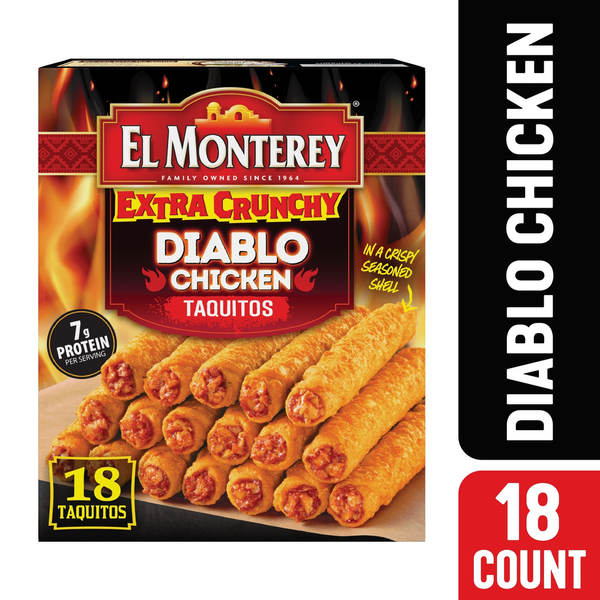 Frozen Meals El Monterey Extra Crunchy Diablo Chicken Taquitos hero