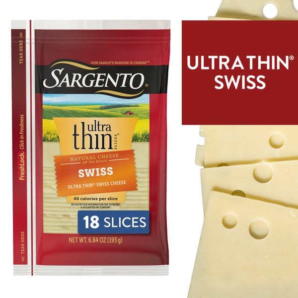 Cheese Sargento Ultra Thin® Sliced Swiss Natural Cheese hero