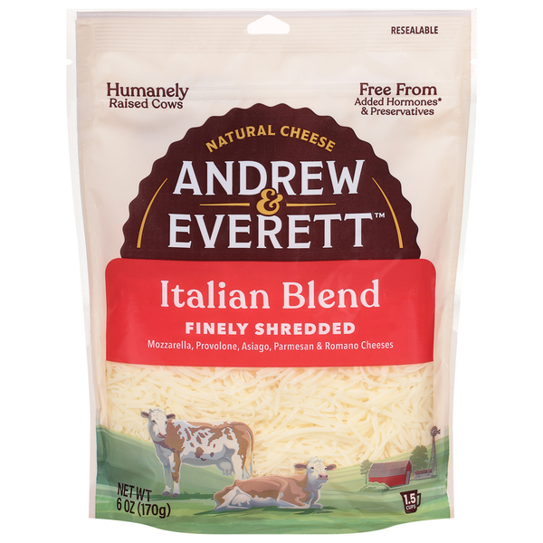 Andrew & Everett Finely Shredded Cheese, Italian Blend hero