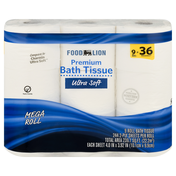 Paper Goods Food Lion Bath Tissue, Premium, Ultra Soft, 2-Ply, Mega Roll hero