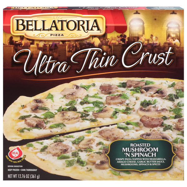 Frozen Appetizers & Sides Bellatoria Pizza, Ultra Thin Crust, Roasted Mushroom 'N Spinach hero