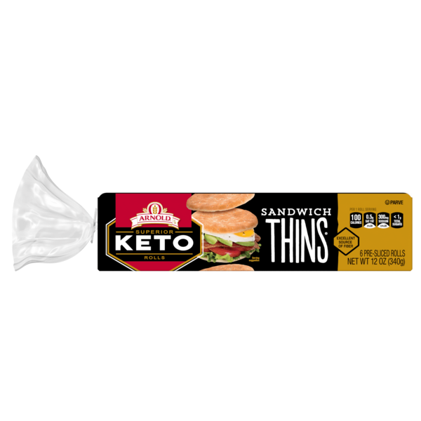 Packaged Bread Arnold Keto, 6 count, White Pre-sliced Sandwich Thins hero