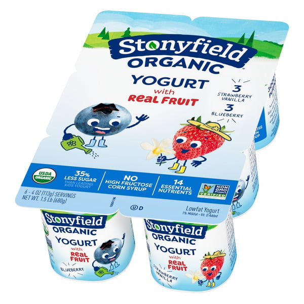 Yogurt/Kefir Stonyfield Organic Kids Blueberry & Strawberry Vanilla Lowfat Yogurt Variety Pac hero