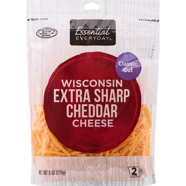 Packaged Cheese Essential Everyday Cheese, Wisconsin Extra Sharp Cheddar, Classic Cut hero