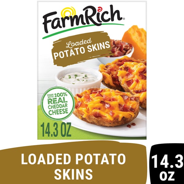 Fruit & Vegetable Snacks Farm Rich Loaded Potato Skins Stuffed with Cheddar Cheese and Bacon hero