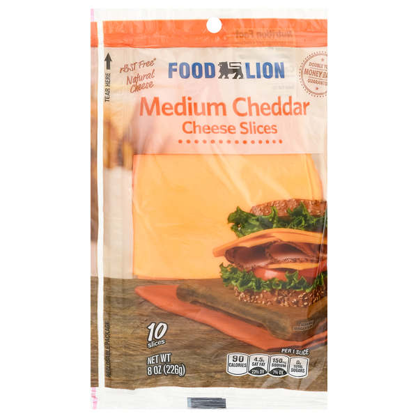 Packaged Cheese Food Lion Cheese Slices, Medium Cheddar hero