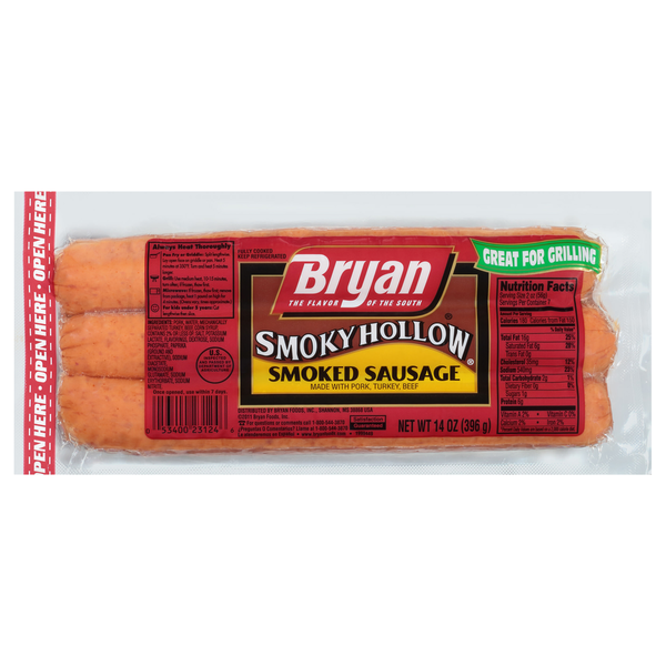 Hot Dogs, Bacon & Sausage Bryan Smoked Sausage Made With Pork, Turkey, Beef hero