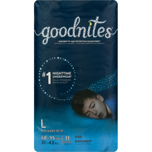 Diapers & Wipes Goodnites Boys' Nighttime Bedwetting Underwear, Size Large (68-95 lbs) hero