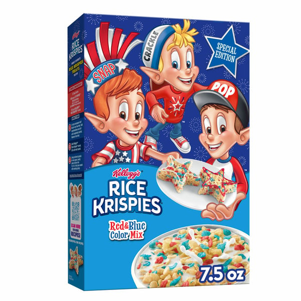 Cereal Kellogg's Rice Krispies Breakfast Cereal, Summer Snacks, Family Breakfast, Red and Blue Color Mix hero