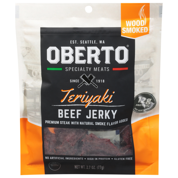 Oberto Beef Jerky, Wood Smoked, Teriyaki hero