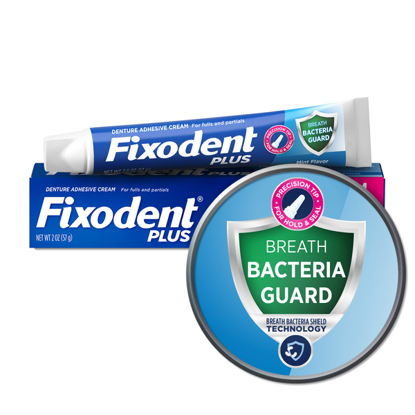 Oral Hygiene Fixodent Plus Breath Bacteria Guard Denture Adhesive hero