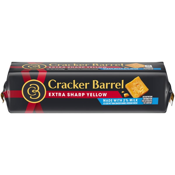 Cheese Cracker Barrel Extra Sharp Yellow Cheddar Cheese with 2% Milk, oz Block hero