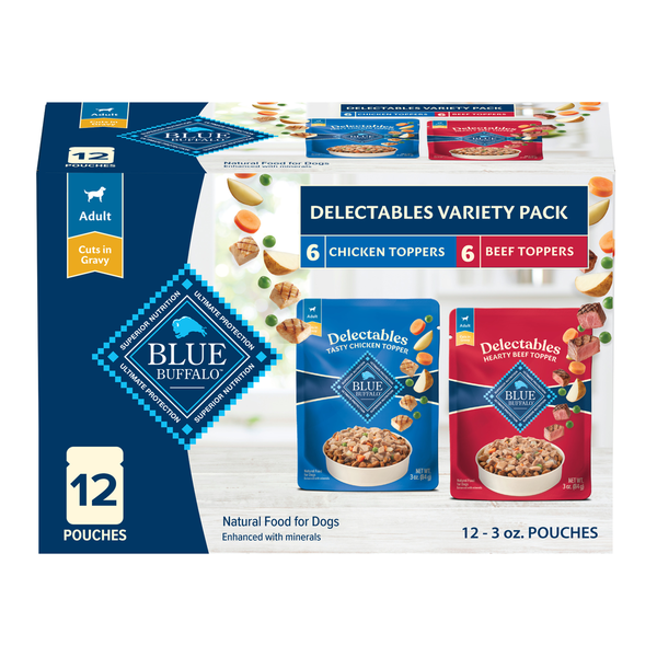 Dog Food Blue Buffalo Delectables Natural Wet Dog Food Topper,  Chicken & Beef Variety Pack hero