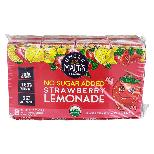 Juice & Nectars Uncle Matt's Organic No Sugar Added, Strawberry Lemonade, Juice Boxes hero