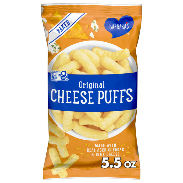 Chips & Pretzels Barbara's Cheese Puffs Baked Original, Gluten Free Kids Snacks, Real Aged Cheese hero