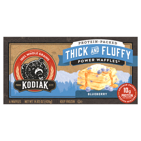 Frozen Breakfast Kodiak Power Waffles, Blueberry, Thick and Fluffy, Protein-Packed hero