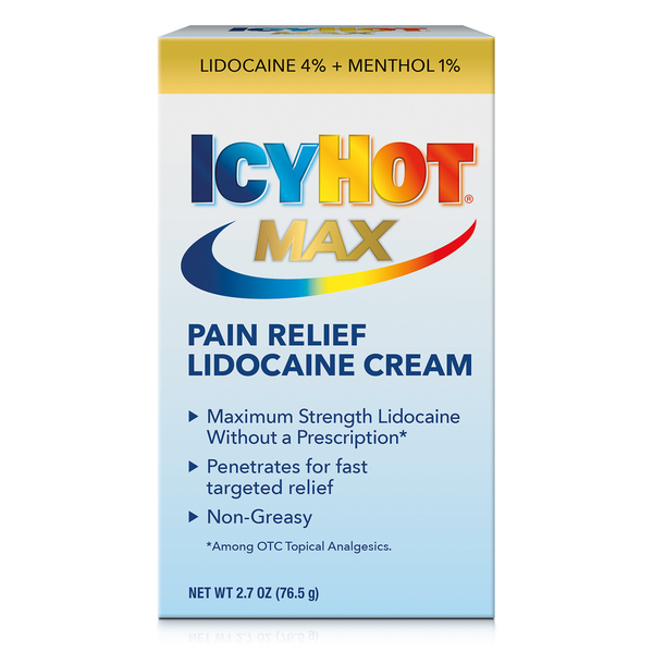 Icy Hot Lidocaine Cream, Pain Relief, Max hero