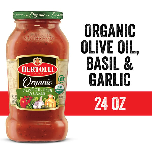 Pasta Sauce Bertolli Organic Olive Oil, Basil & Garlic Sauce hero