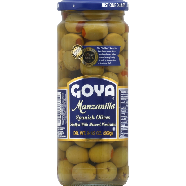 Pickles, Peppers & Olives Goya Manzanilla Stuffed With Minced Pimientos Spanish Olives hero